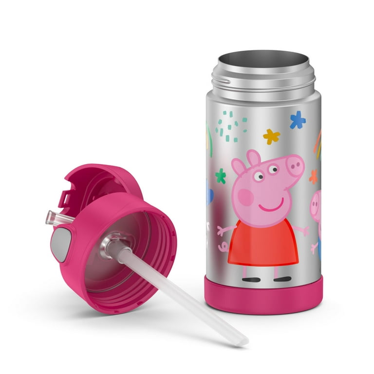 Thermos Funtainer Vacuum Insulated Stainless Steel Bottle with Straw, Peppa Pig, 12 oz,  Pink