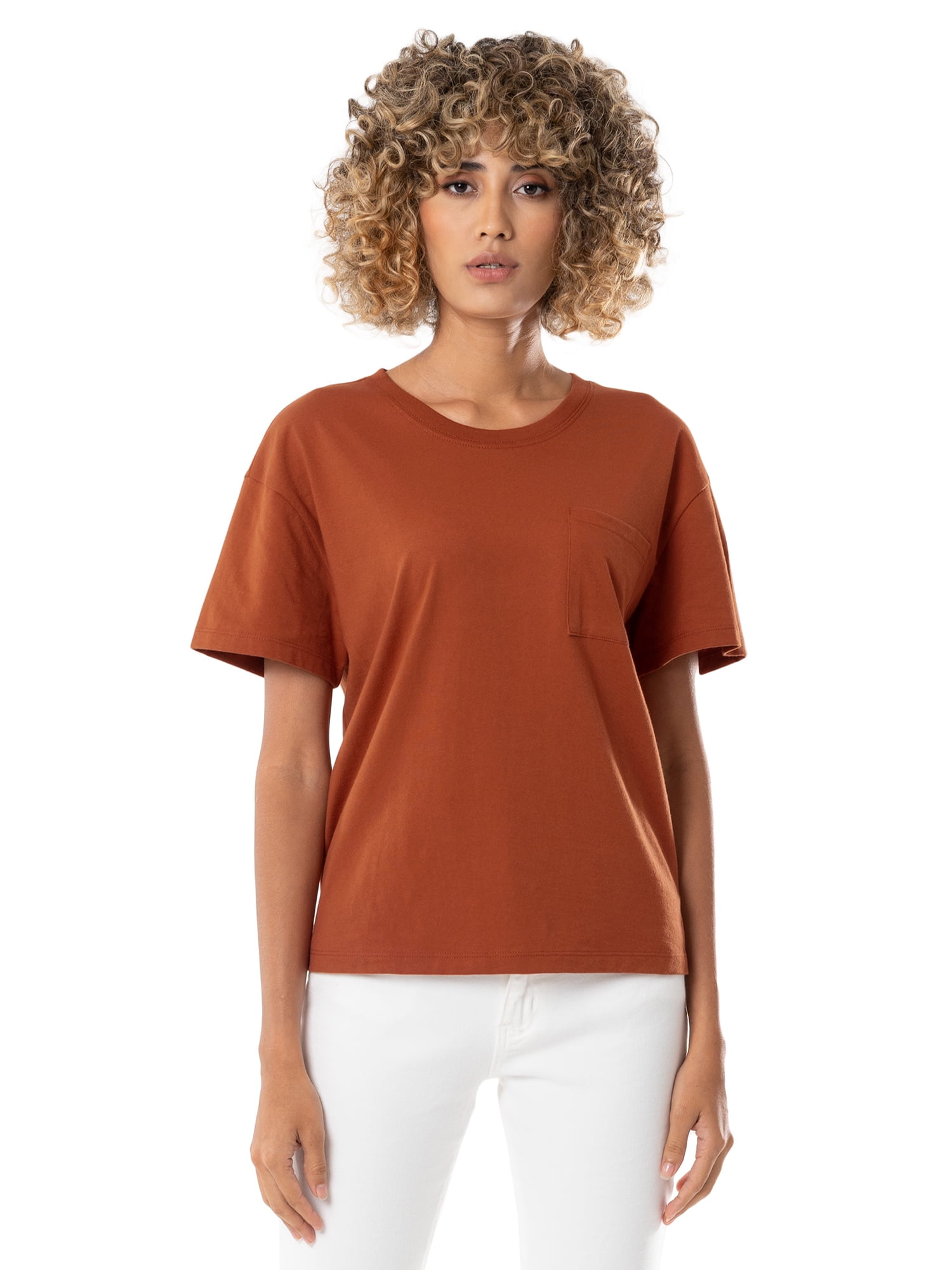 Time and Tru Women's Boyfriend Pocket Tee with Short Sleeves