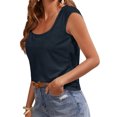 thumbnail image 3 of Summer Short Sleeve Solid Color Women Square Neckline Casual Tee Tank Shirt, 3 of 4