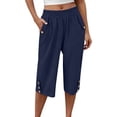 thumbnail image 2 of Linen Capri Pants for Women Elastic Waist Straight Leg Trousers Solid Color Summer Casual Loose Cropped Pants,Sizes S-3XL, 2 of 8
