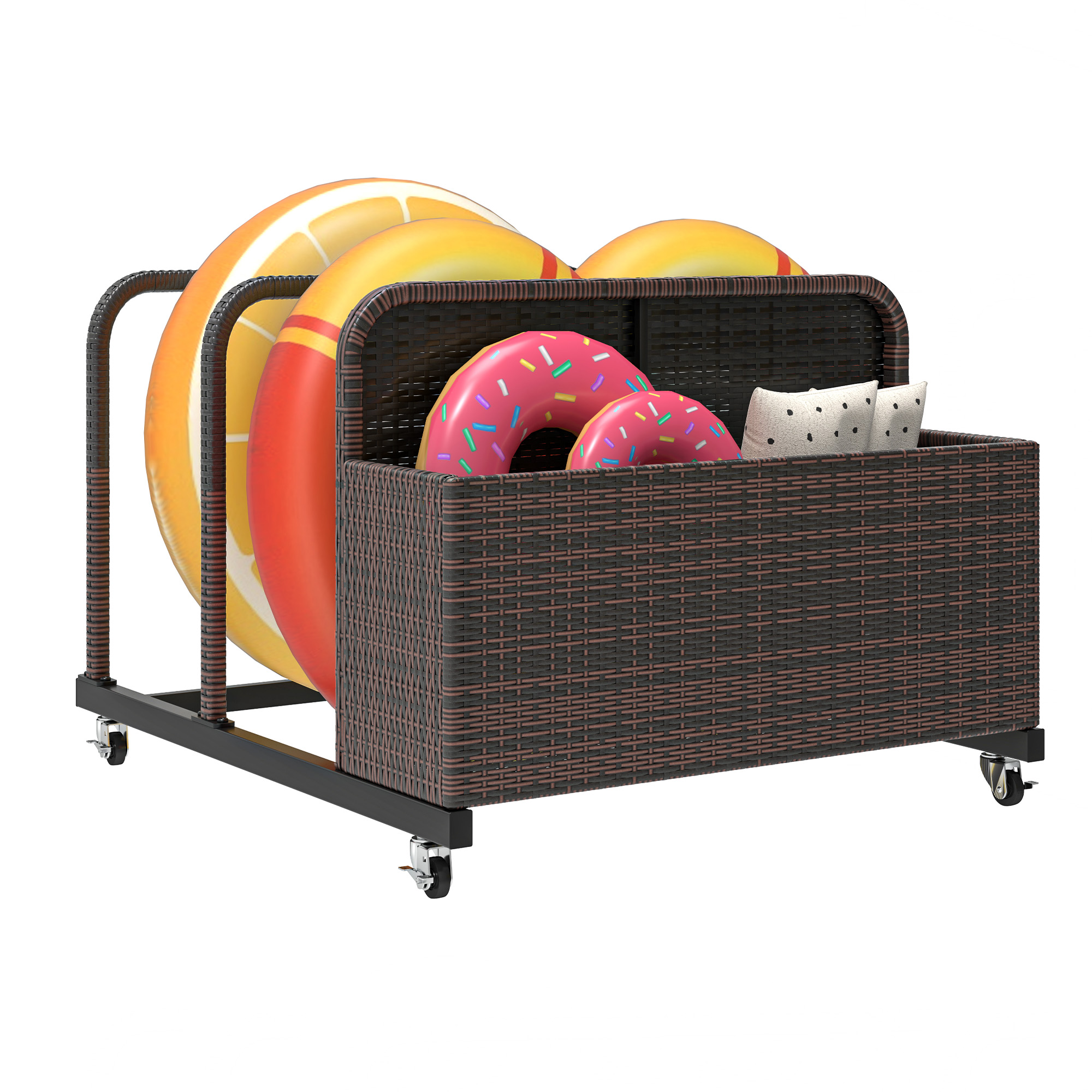 Uforic Outdoor Rattan Wicker Storage Cabinet, Rolling Organizer for Poolside, Patio, and Backyard, Brown