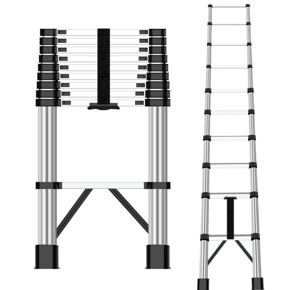 Eastbuy 3.9m Stainless Steel Telescopic Ladder, Heavy-Duty Folding Extension Ladder with Anti-Slip Design, Portable for Home Use