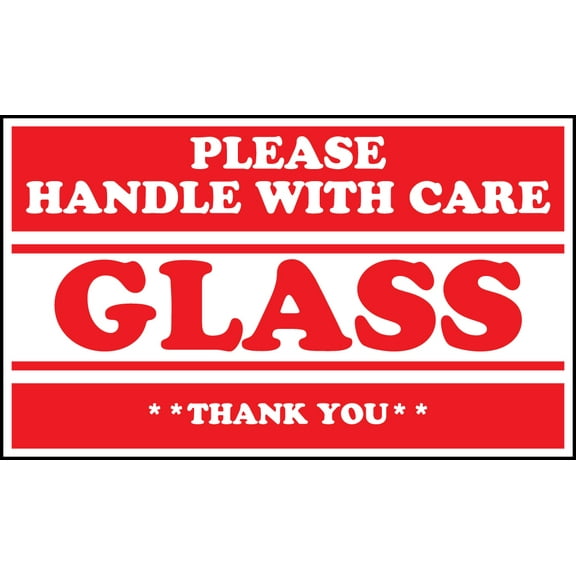 3" x 5","Glass Please Handle with Care" Red/White Warning Sticker, for Shipping, Handling, Packing, and Moving - Roll of 500 Labels