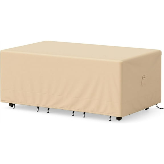 PINDEE Patio Furniture Covers, Outdoor Table Cover Waterproof with Padded Handle & Click-Close Straps, Air Vent, Heavy Duty PU, Rectangle Patio Cover for Outdoor Furniture, 90”W x 50”D x 32”H