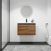 Floating Bathroom Vanity With Ceramics Countertop Sink, Wall Mounted 2 Doors Bathroom Storage Cabinet Set, Enclosed Storage Space, Hanging Bath Cabinet