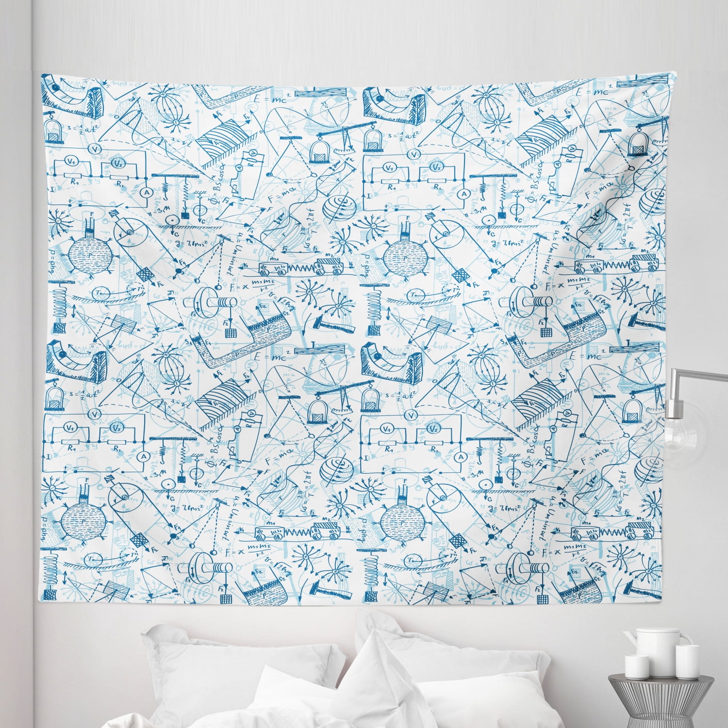 Science Tapestry, Physics Themed Drawing a Pattern of Formulas Related to the Field Doodle Art