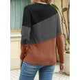 thumbnail image 2 of Women'S Color Block Tops Casual Long Sleeve Tunic Round Neck Pullover Shirts Black Brown S, 2 of 6