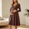 thumbnail image 5 of UKHCCC Women's Maternity Midi Dress, V-Neck Long Sleeve Ribbed Knit A-Line Dress with High Waist, Stretchy Loose Pregnancy Dress for Work, 5 of 8