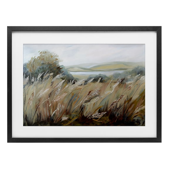 Windy Meadow Distortion Black Framed Print Under Glass, design by Sasha