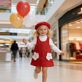 thumbnail image 7 of Kids Girl 3 Piece Christmas Outfit Red Pinafore Dress Set with White Turtleneck & Beret Holiday Dress 9M-4T,Size 3-4 T, 7 of 7