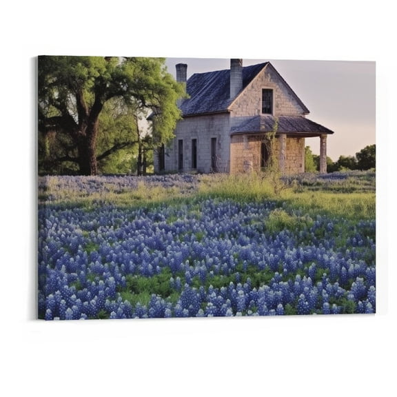 Creowell Bluebonnets Nature Lanscape Poster Canvas Wall Art Picture Print Modern Home for Childrens Kids Room, Bedroom, Bathroom Room Decor (framed,20x16 Inch)