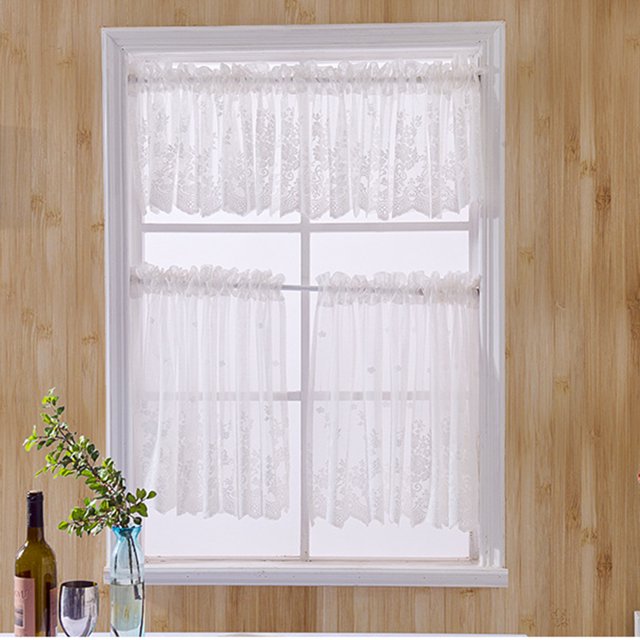 stanreset Cantonnière en Voile Brodé de Dentelle Fleurie pour Fenêtre de Maison, Rideaux de Café à Étages Blancs 74x61cm 1ensemble