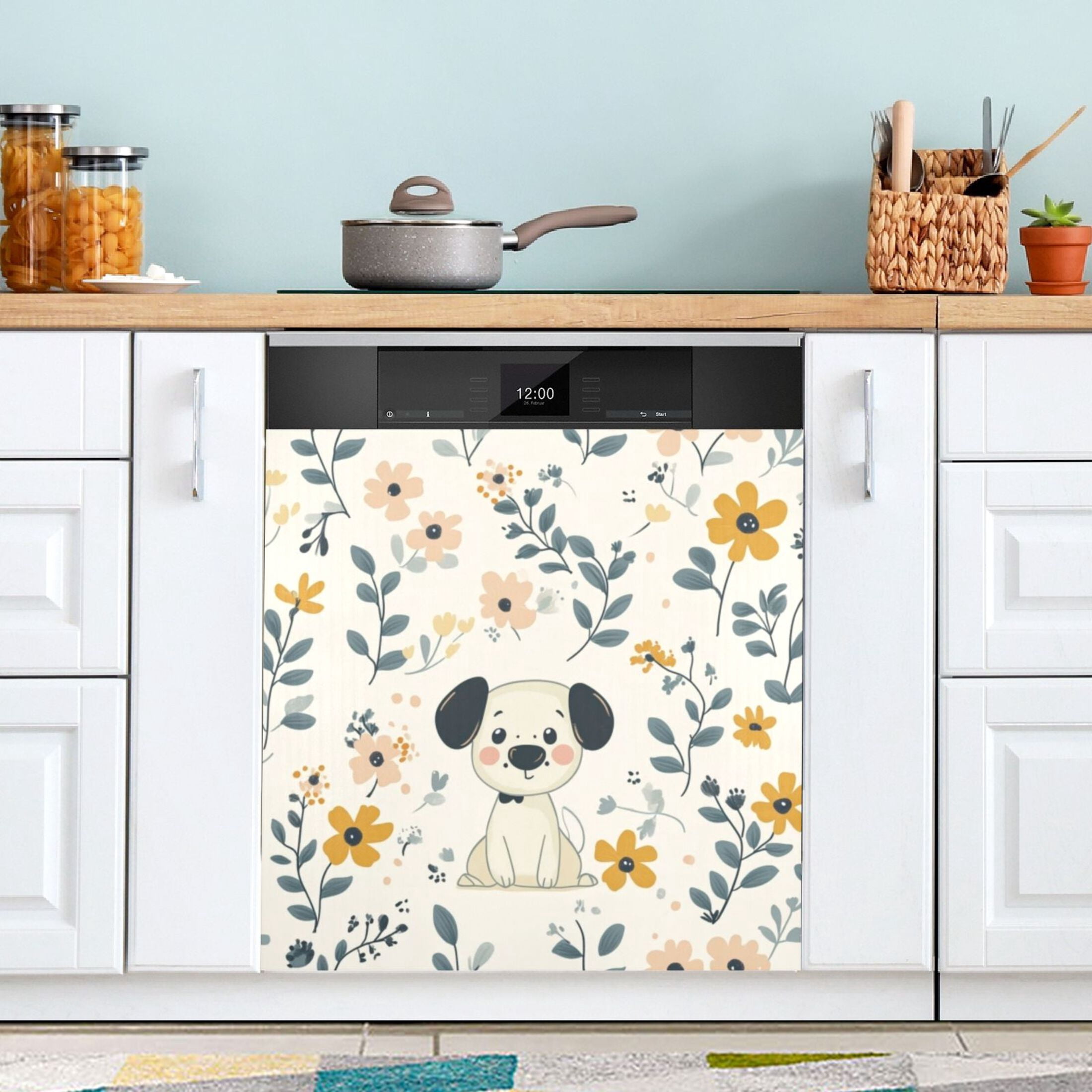 Dishwasher Magnetic Sticker 23x26 Inch Refrigerator Magnetic Sticker Washing Machine Magnetic Sticker Kitchen Panel Magnetic Sticker Home Decor Cartoon Cute White Dog