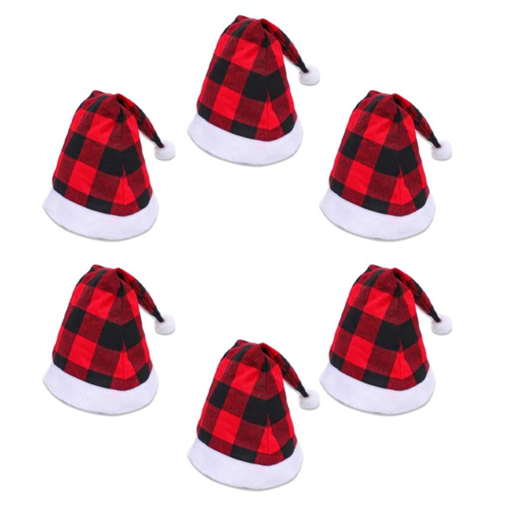 Adult Plaid Christmas Hats Red and Black Plaid Christmas Hats 6 Packs