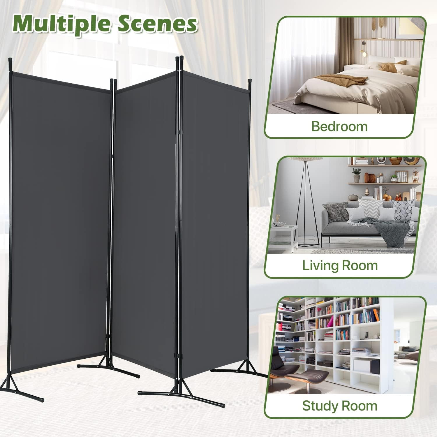 Dkelincs 3 Panels Room Divider Folding Room Partition Privacy Screen Portable Freestanding Room for Home Office, Gray
