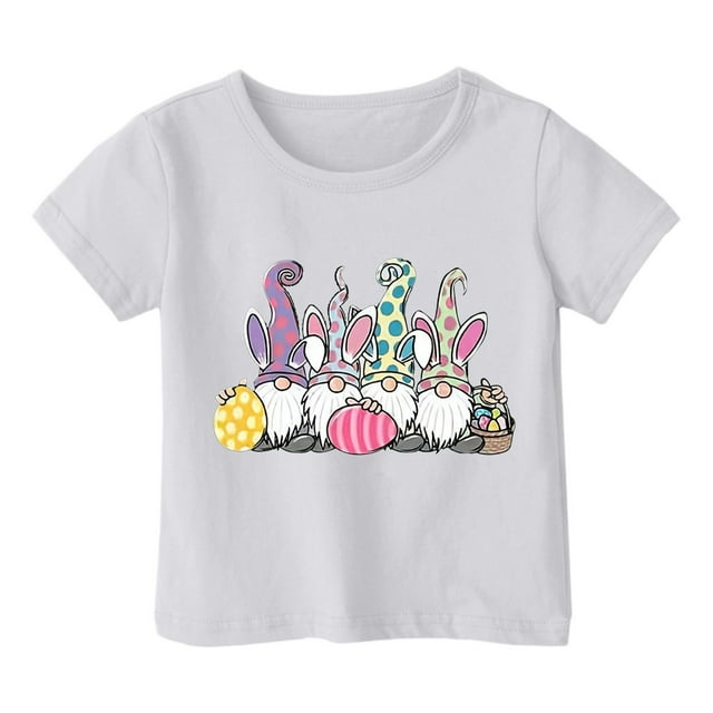 MIASHUI Haut à Manches Courtes pour Garçons et Filles, T-Shirt Graphique de Pâques, Col Rond d'Été, Blanc, 10-11 Ans