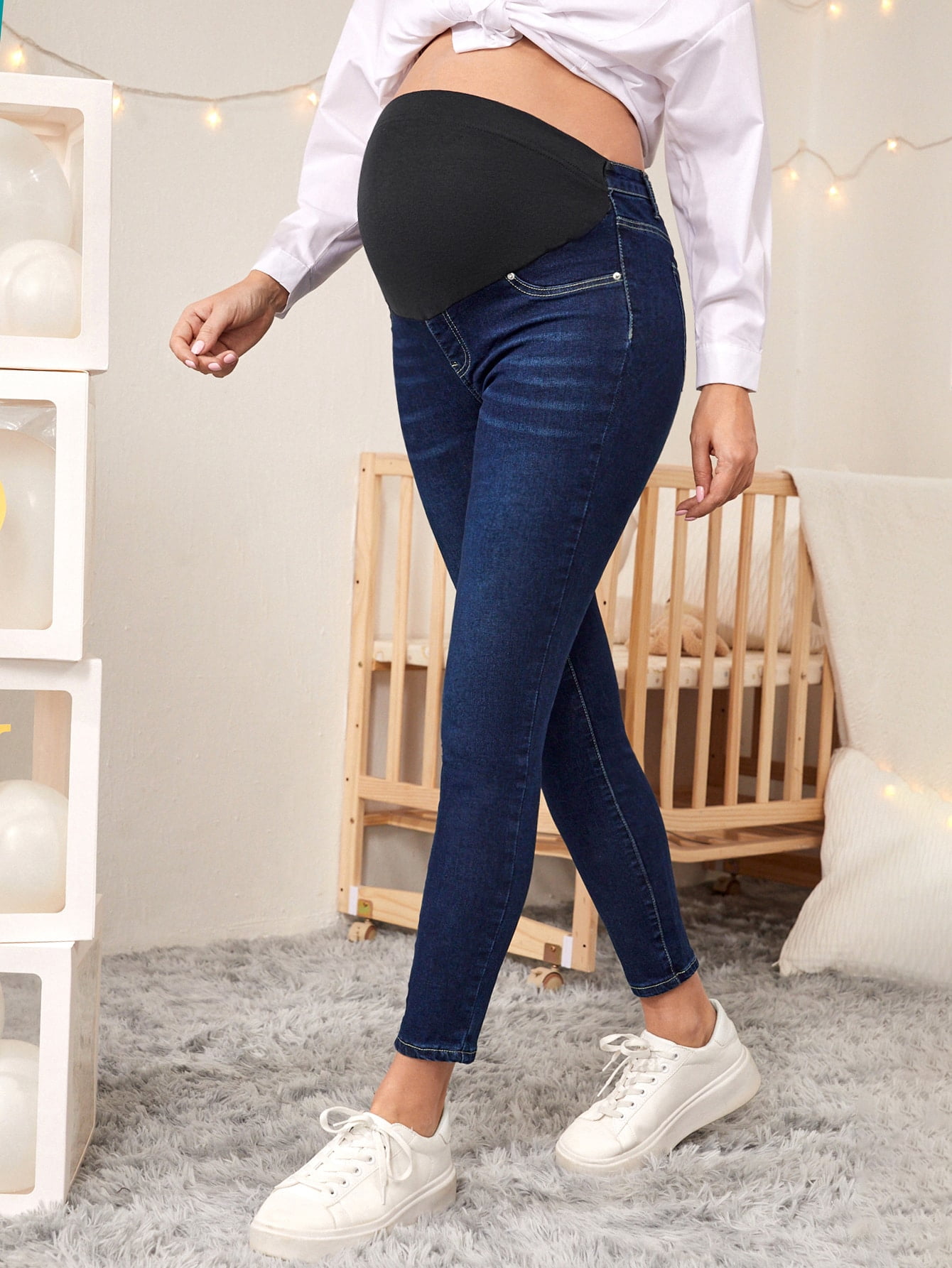 None Maternity Contrast Wide Waistband 