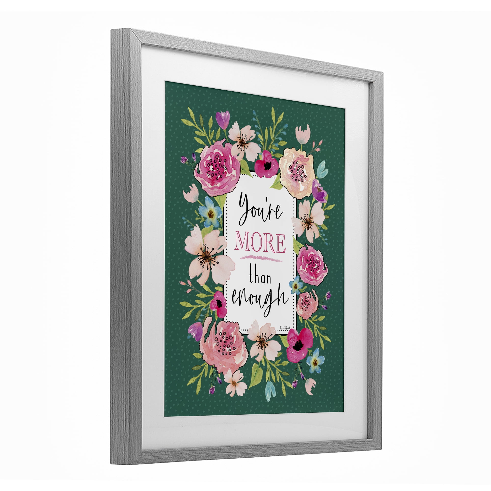 Stupell Industries More Than Enough with Florals Gray Framed Print Under Glass, design by Elizabeth Tyndall