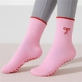 thumbnail image 3 of 3 Pairs Cute Pilates Socks with Grips for Women Non Slip Yoga Socks Grippy Crew Socks Embroidery Pattern for Workout Ballet, 3 of 6