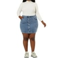 thumbnail image 2 of Agnes Orinda Women's Plus Size Button A Line Side Pocket Mini Denim Skirt, 2 of 8