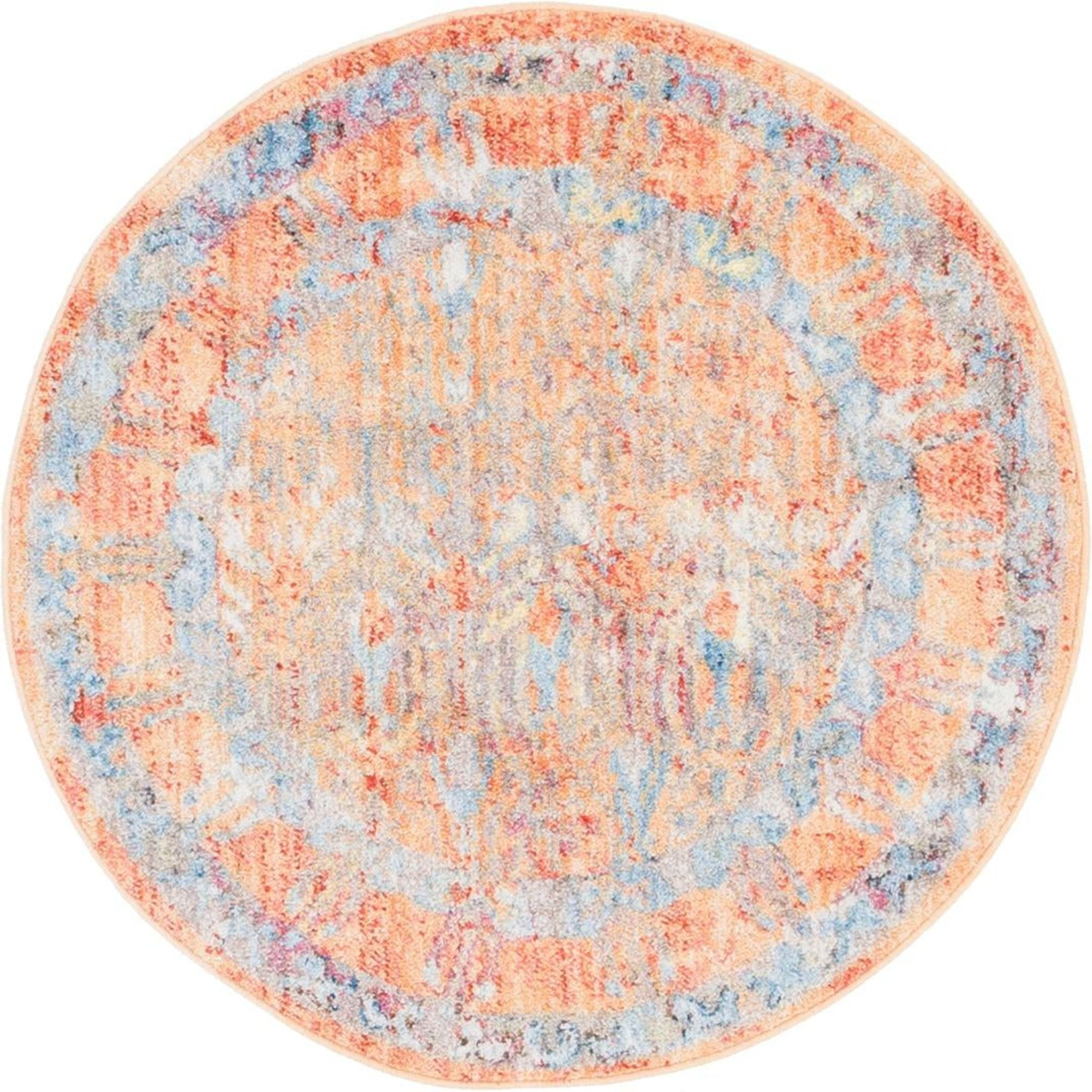 Unique Loom Williamsburg Brighton Rug Orange/Beige 3' 3" Round Border Bohemian Perfect For