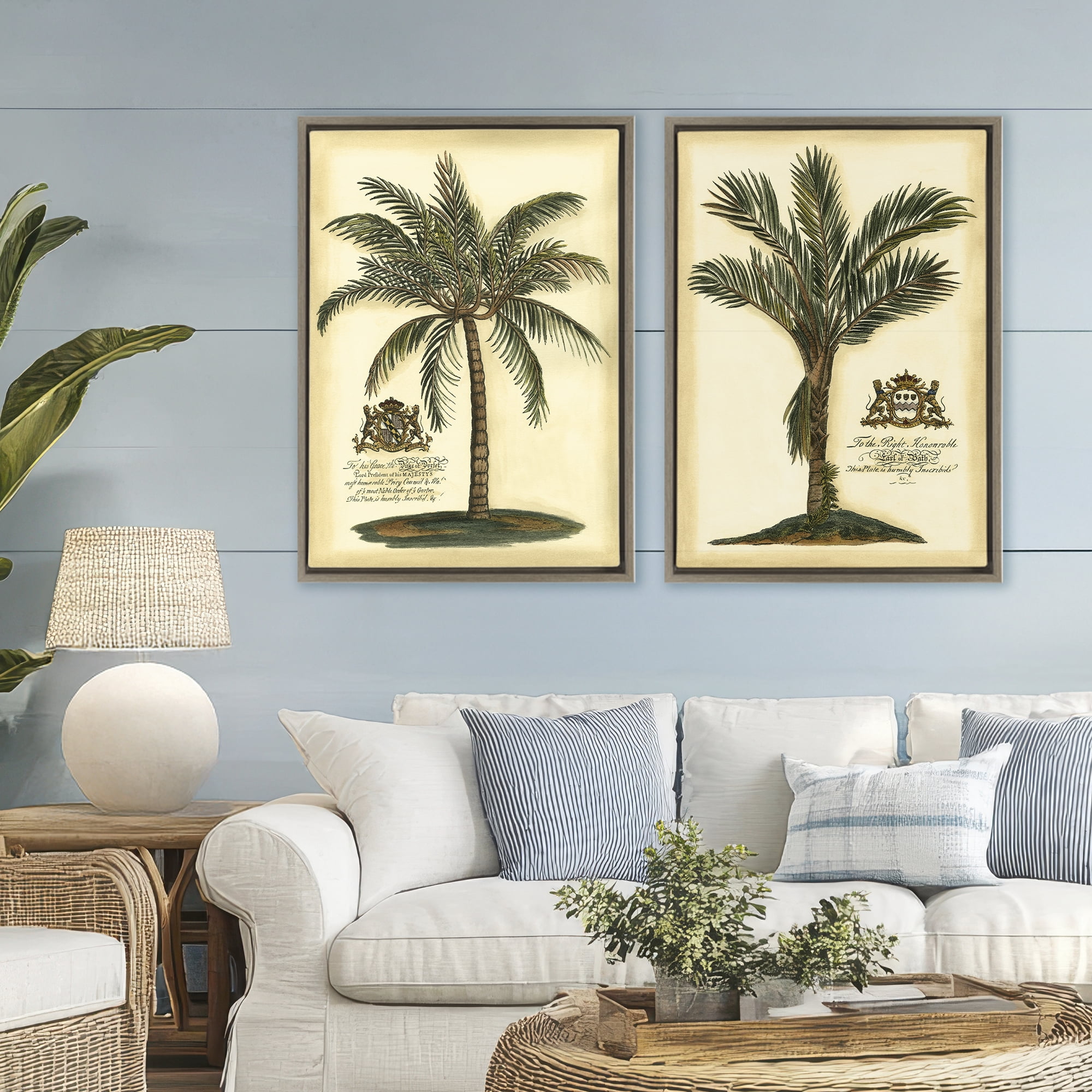 Stupell Industries Vintage Historical Palms 2 Piece Brown Framed Floater Canvas Set, design by Vision Studio