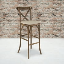 BizChair Dark Antique Wood Cross Back Barstool with Cushion