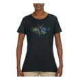 thumbnail image 2 of Colorful Rainbow Patterned Butterfly Animal Lover Womens Graphic T-Shirt, Black, Small, 2 of 3