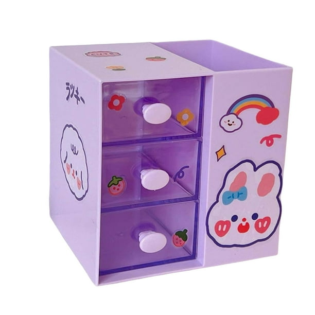Joyero compacto con cajón para maquillaje, ideal para el dormitorio y el escritorio. Violeta