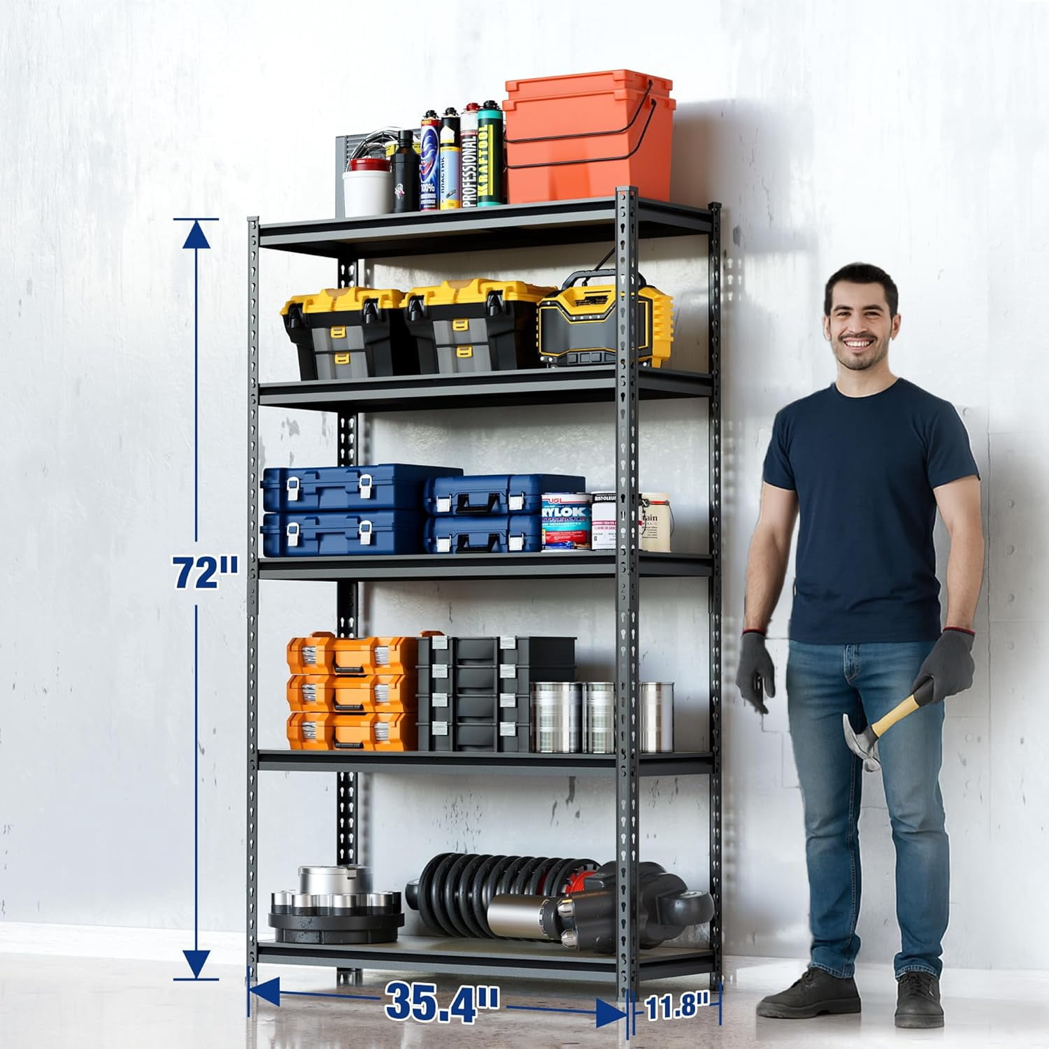 WORKPRO 2180 lbs 5-Tier Storage Shelf, 36"W x 12"D x 72"H, Heavy Duty Adjustable Garage Shelving Unit for Garage, Home, Pantry, Black
