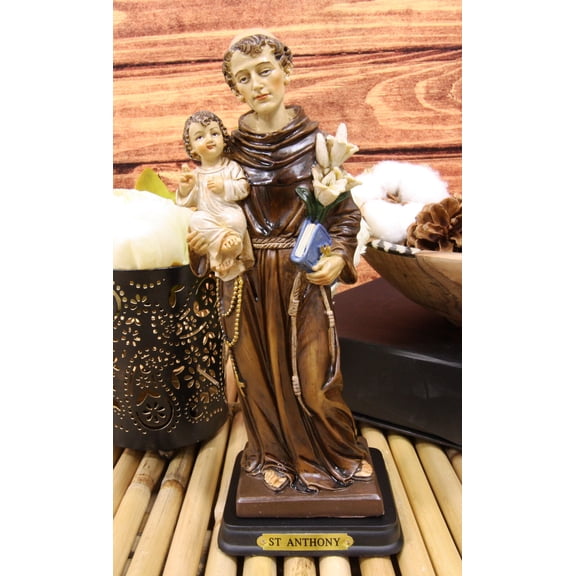 Saint Anthony of Padua Carrying Baby Jesus and Lily Flowers Statue 8.25" Tall