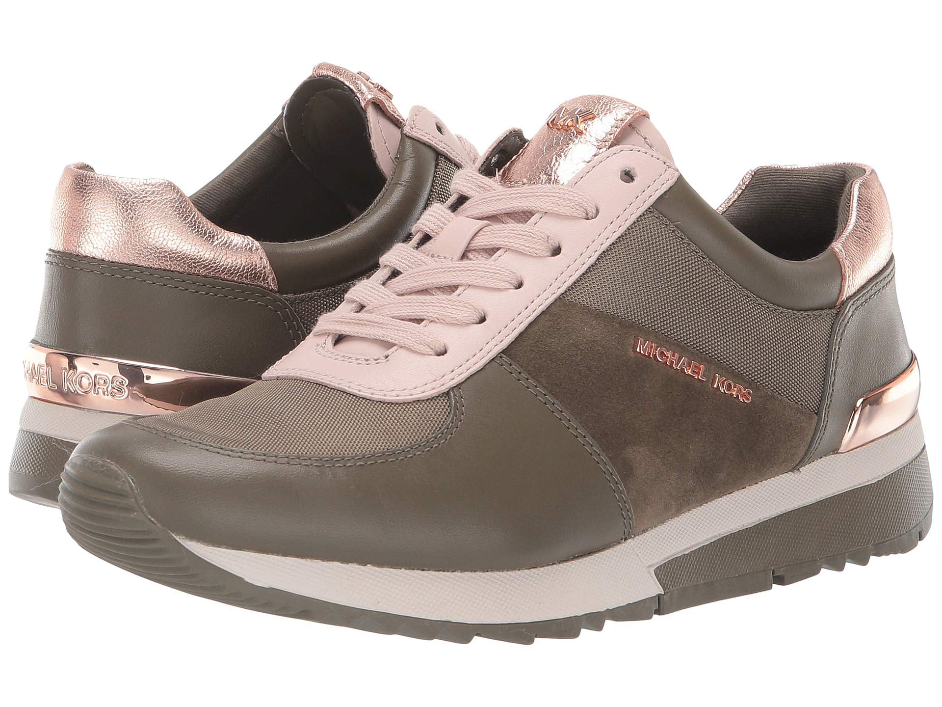 Michael Kors MK Women's Allie Trainer Leather Canvas Sneakers Shoes Olive  () 