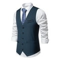 thumbnail image 4 of Dress Suit Vests for Men with Pockets Button-Down V Neck Sleeveless Business Work Waistcoats Formal Solid Slim Wedding Tuxedos Vest, 4 of 8