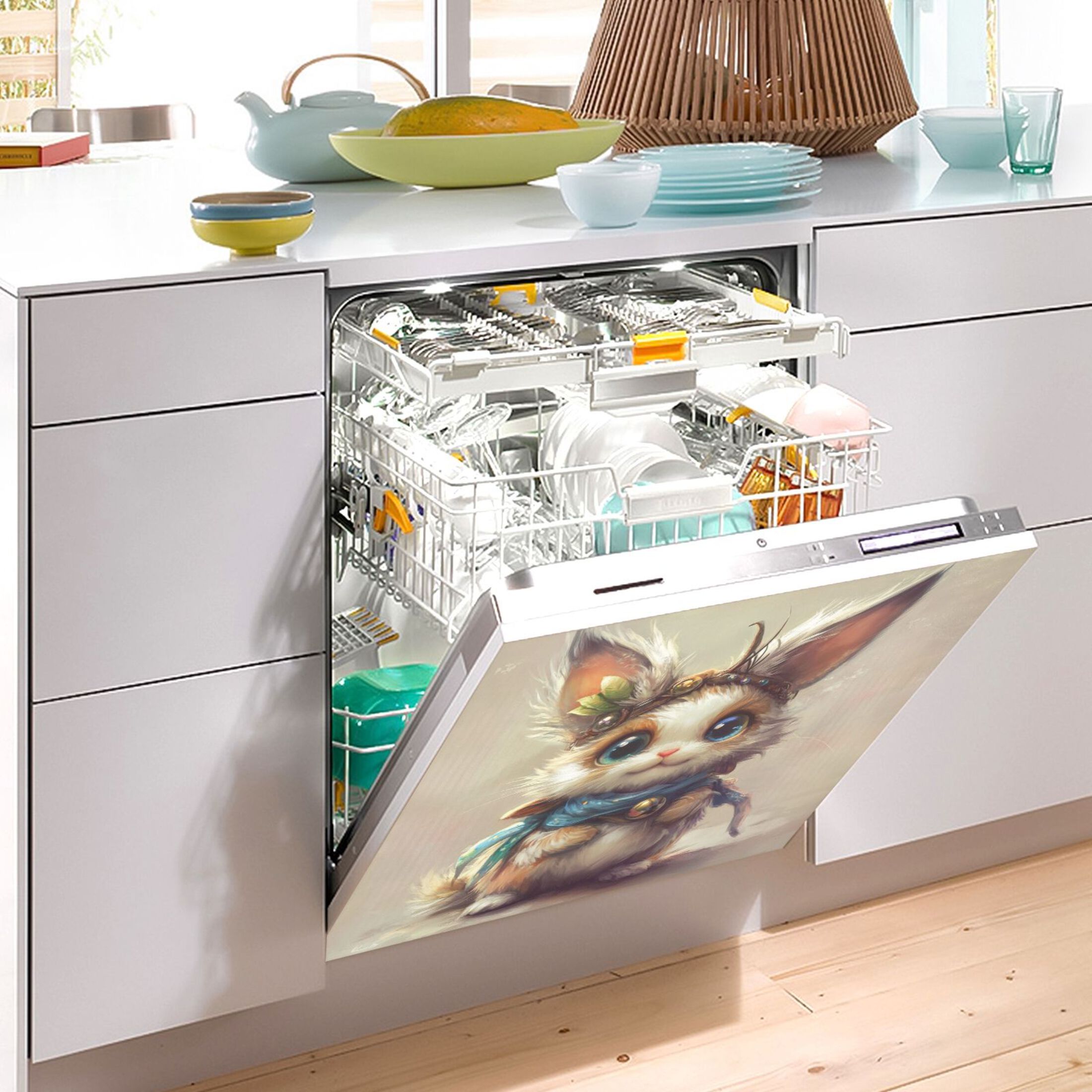 Dishwasher Magnetic Sticker 23x26 Inch Refrigerator Magnetic Sticker Washing Machine Magnetic Sticker Kitchen Panel Magnetic Sticker Home Decor Cartoon Beautiful Brown Rabbit