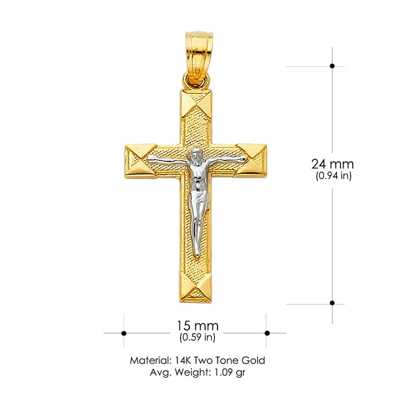 Ioka-14K Two Tone Gold Jesus Crucifix Cross Religious Charm