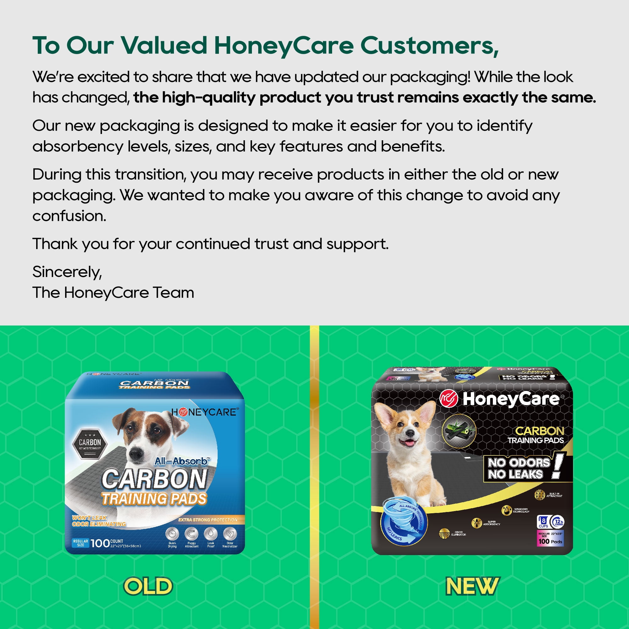 HONEY CARE All-Absorb Puppy Training Pads | Eliminating Urine Odor, Ultra Charcoal Dog Pee Pad (Carbon, L 22x23 inch, 100ct)