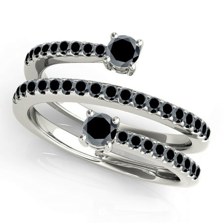 - 0.70Ct. Ttw Unique Swirl Design Black Diamond Ring In 10K White Gold
