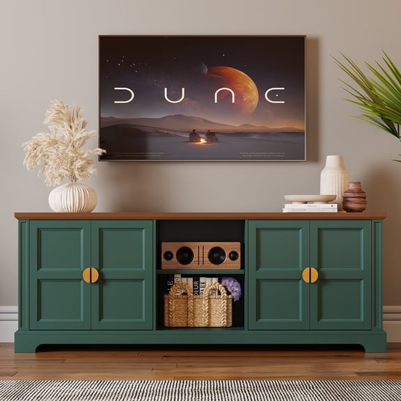 HLR Green 67" Modern Farmhouse TV Stand, Wood Entertainment Center for 75 In TV for Living Room