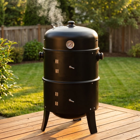 Charcoal Grill Smoker 3-in-1 Vertical Portable Triple-Layer Barrel Smoker,Built-in Thermometer & Hanging Hooks, Perfect for Backyard BBQ, Camping & Tailgatin