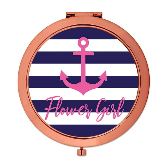 Koyal Wholesale Compact Mirror Flower Girl Wedding Gift, Rose Gold, Nautical, 1-Pack