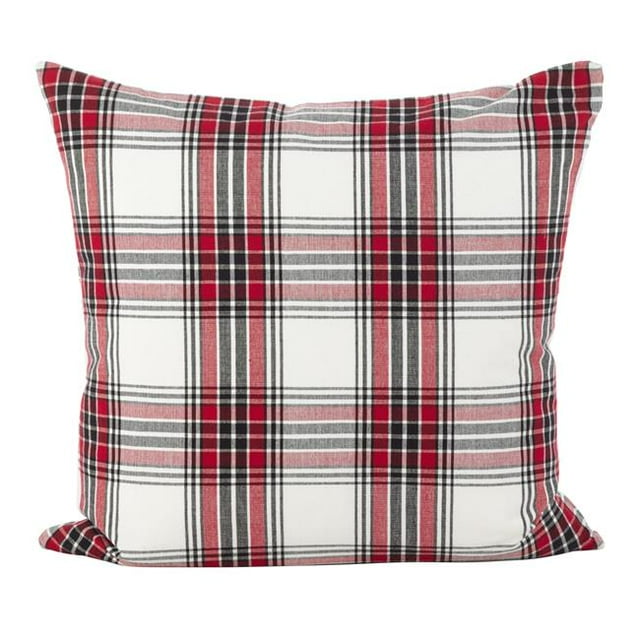 SARO 8053P.M20S 20 in. Square Tartan Plaid Pattern Traditional Cotton Down Filled Throw Pillow Multi Color