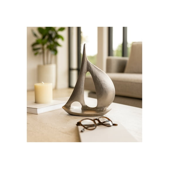 Stunning Sailboat Home Decor Sculpture - Elegant Design for Bathroom, Office, and Living Room Decor - Timeless Abstract Statues and Ornaments for Shelf Display and Coffee Table - 18", Silver