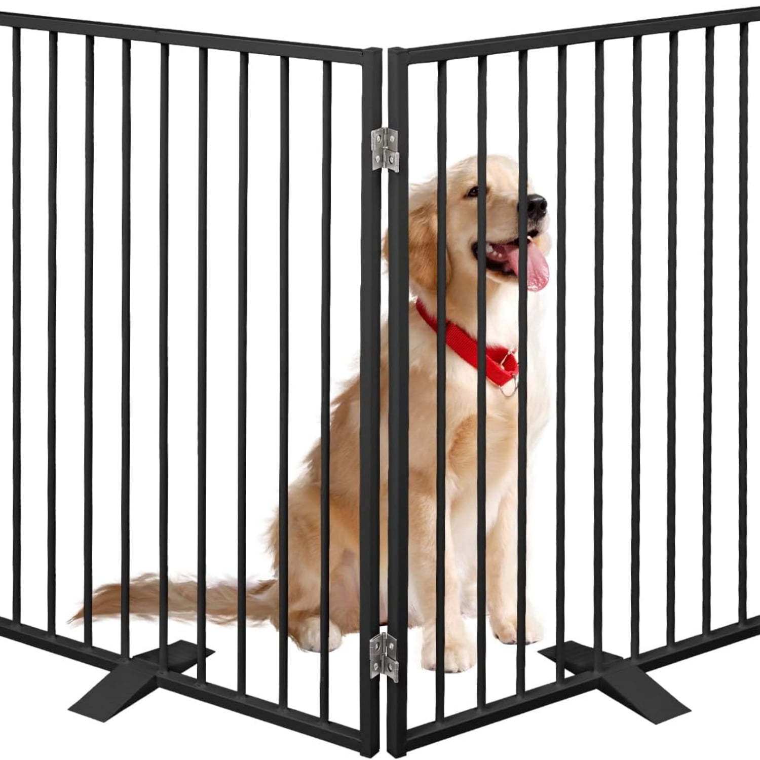 Metal Freestanding Dog Gates,Extra Wide 24", 32" Height Foldable Dog Fence for Indoor & Outdoor, Heavy Duty Freestanding Pet Barrier for Stairs, Doorways, Halls, Kitchen,Yard