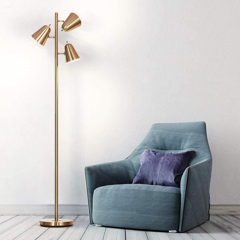 64" 3-Light Modern Adjustable Gold Floor Lamp with Metal Shades
