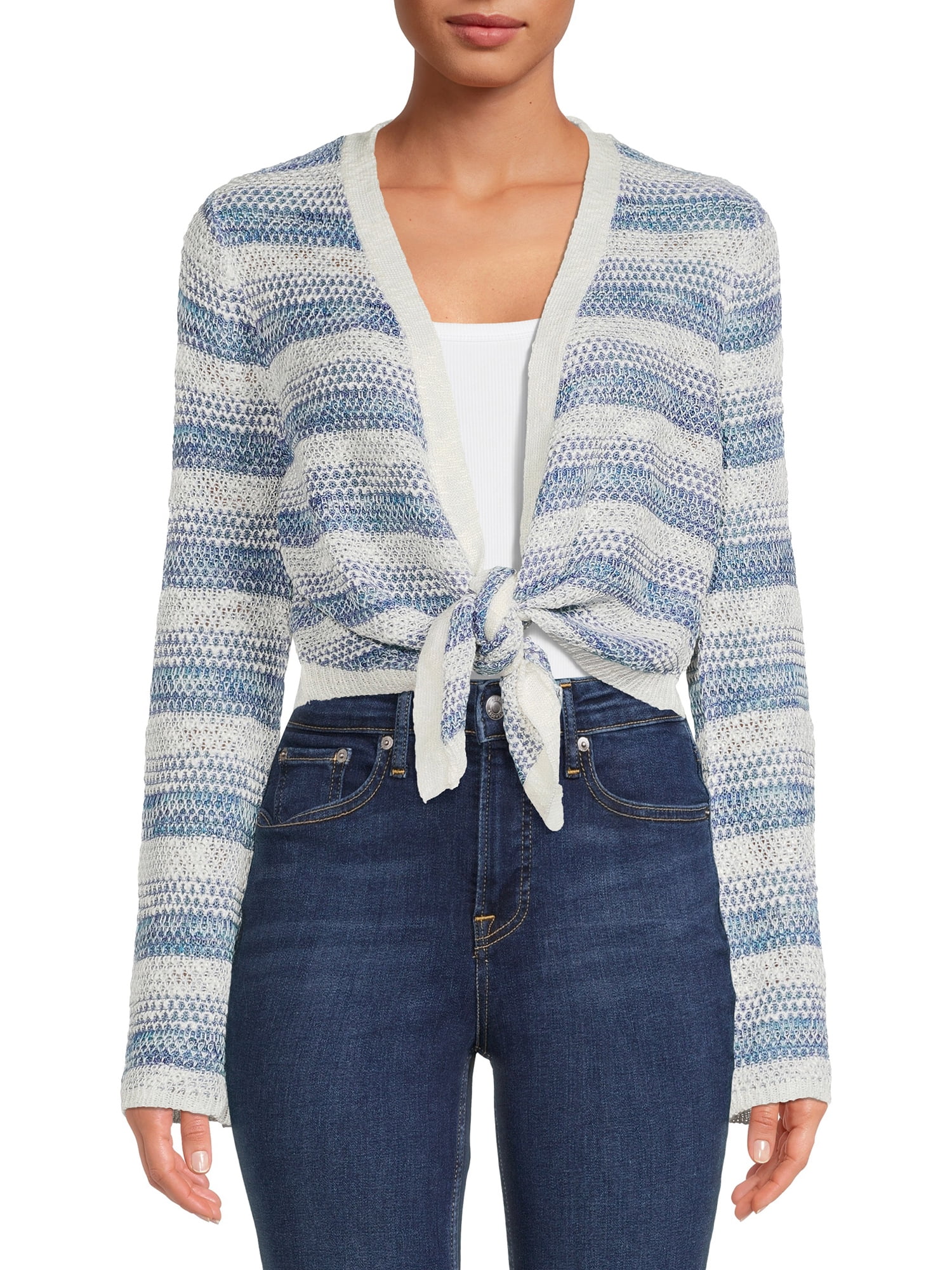 No Boundaries Tie Front Pointelle Cardigan Womens