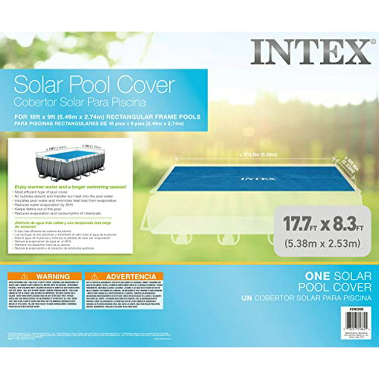 INTEX 28016E Solar Pool Cover: 18ft Rectangular Frame Pools Insulates Pool Water – Reduces Water Evaporation – Keeps Debris Out – Reduces Chemical Consumption - Walmart.com