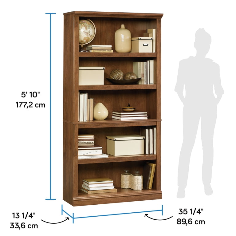 Sauder, Bookcase, 5-Shelf, Oiled Oak Finish, Adjustable Shelves
