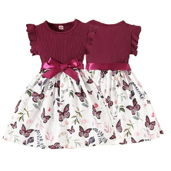 MXIEZI 3-7T Baby Girls Dresses Clothing Kids Toddler Floral Print Sleeveless Skirt Tutu Dress Summer Mid Length Pullover Princess Dress