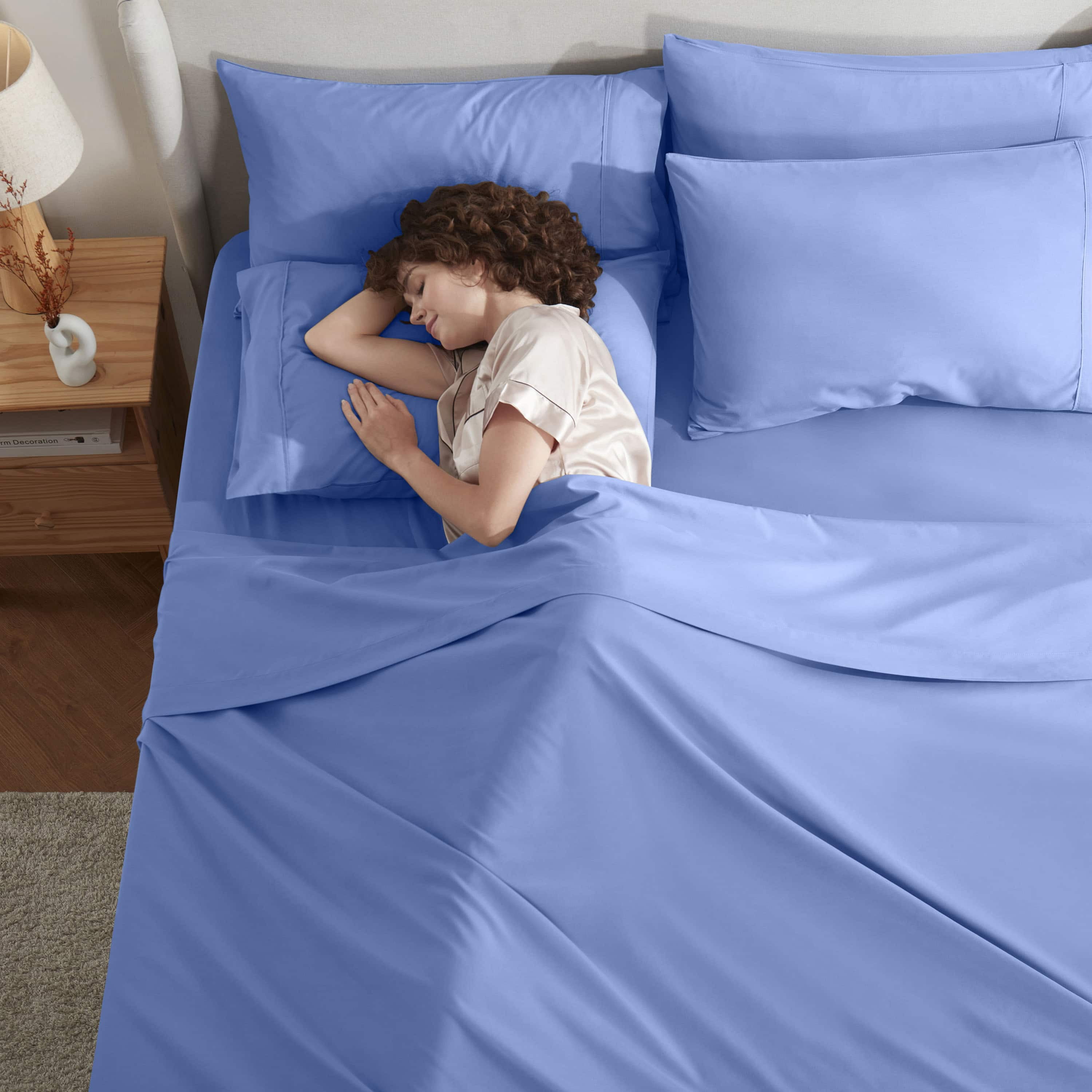 LammaLoe Extra Deep Pocket California King Sheets set, Fits 18"-24" Mattress, 6 Piece Soft Microfiber Bed Sheet Sets, Calm Blue