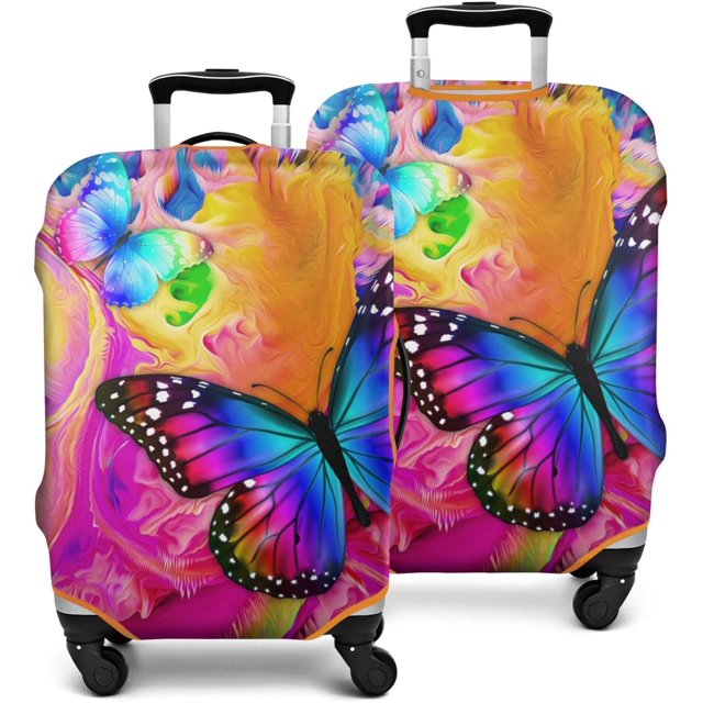 Travel Luggage Cover Suitcase Protector Fits 18-32 Inch Luggage Wheel Covers Patterned Travel Related Items Flower Luggage Protector Elastic Luggage Anti-scratch Suitcase Cover S